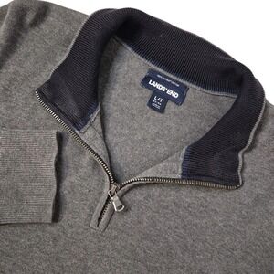 Lands' End Sweater Mens Large Tall Gray Supima Cotton 1/4 Zip Pullover Preppy